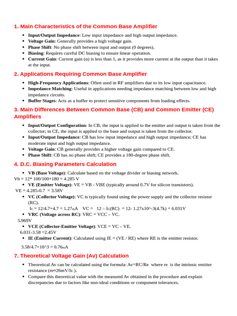 Common Base Amplifier Overview and Analysis | PDF | Computers ...