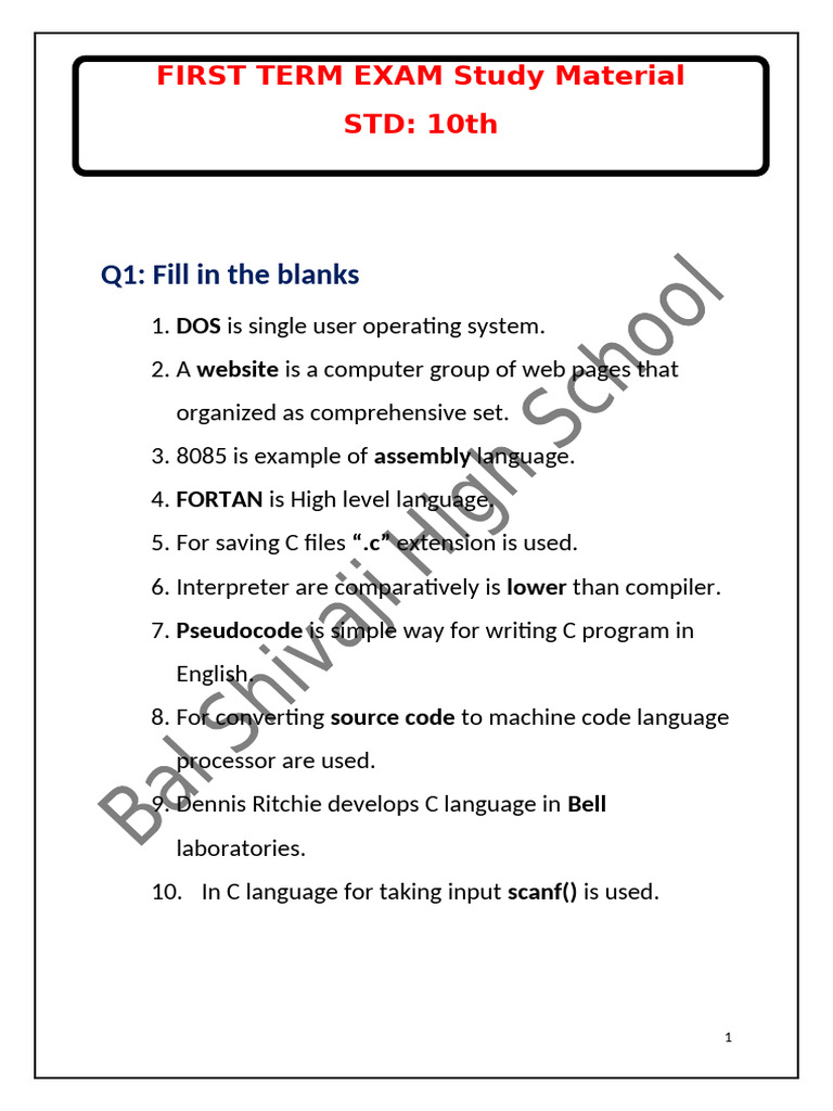 STD 10 First Term Notes | PDF | Computer Network | Compiler