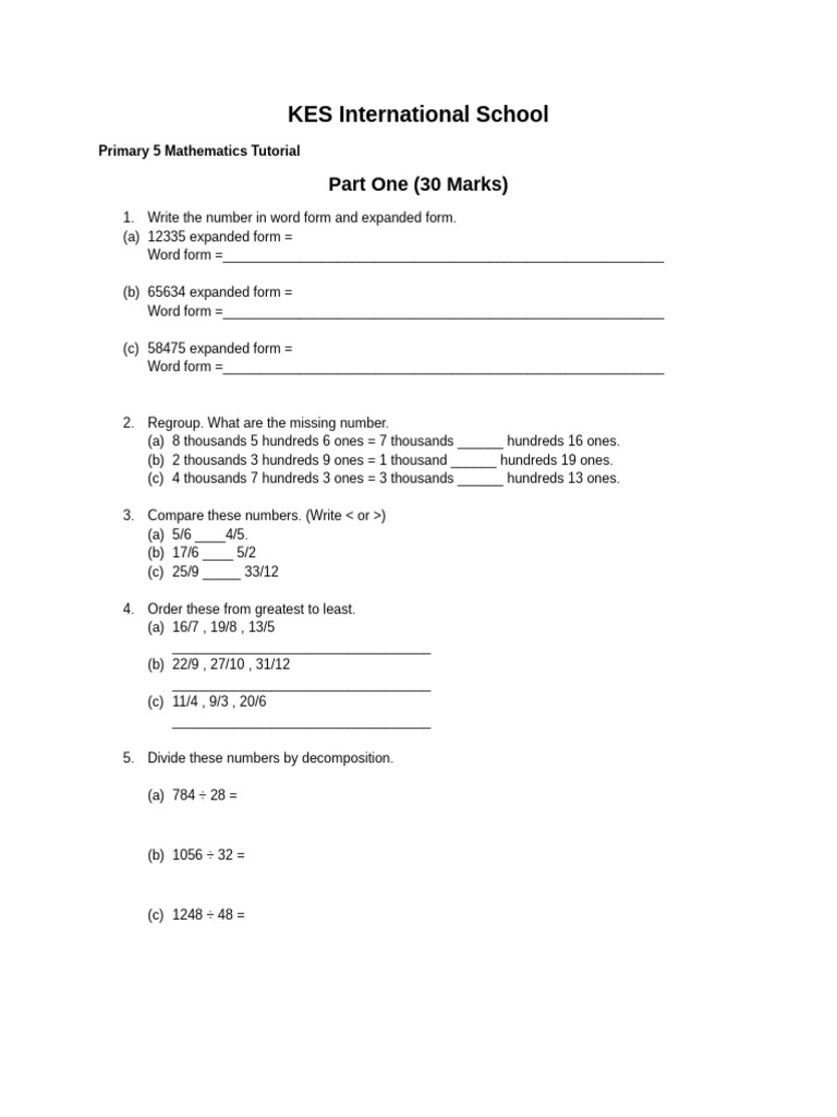 Primary 5 Math Exercises | PDF