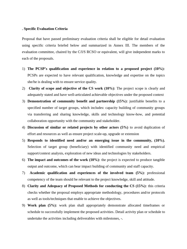 Evaluation Criteria For Community Service | PDF | Evaluation | Budget