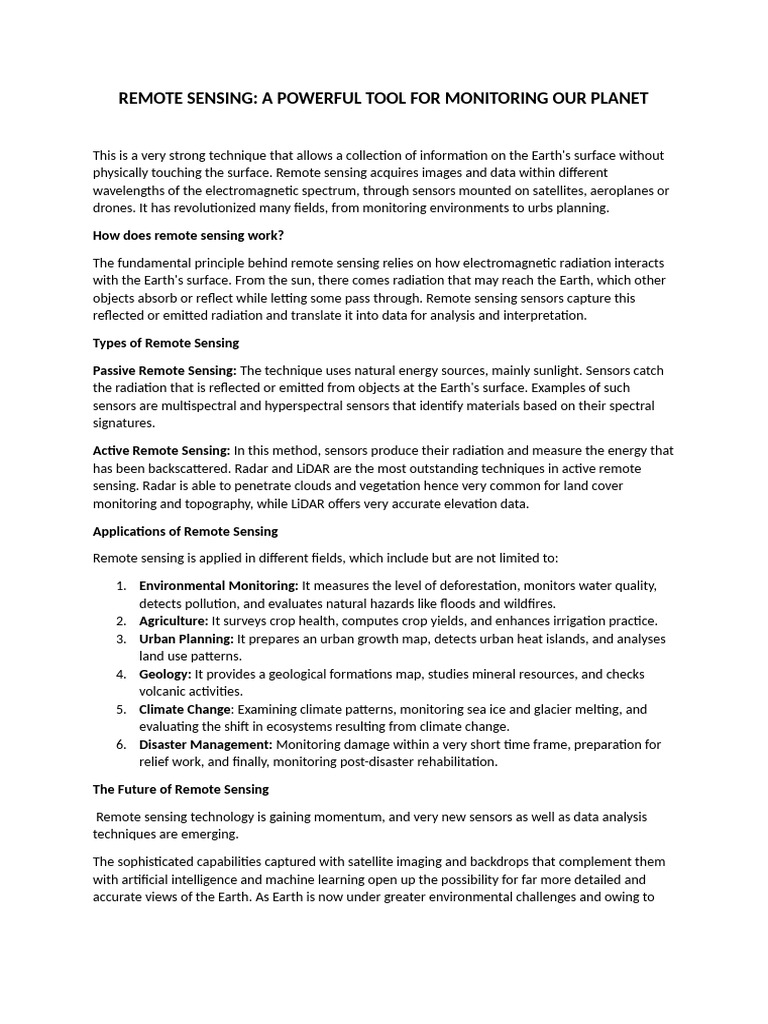 Remote Sensing System Pdf Remote Sensing Lidar