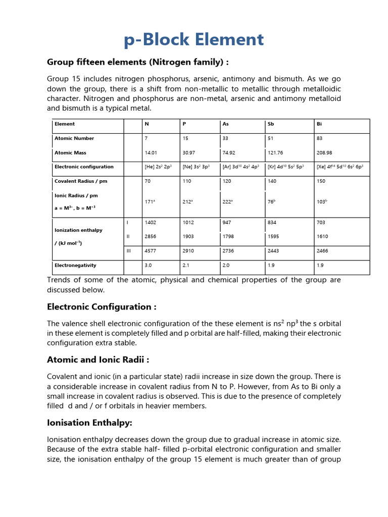 P Block Elements 1 14 | PDF | Nitrogen | Ammonia