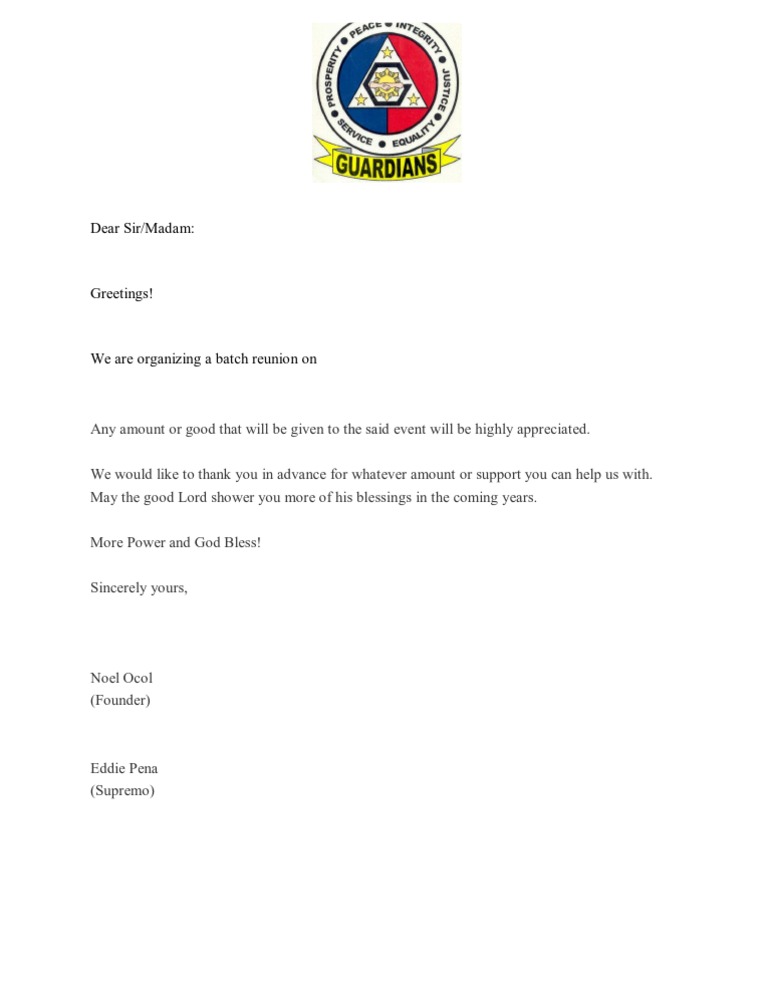 Solicitation Letter for Reunion Events | PDF