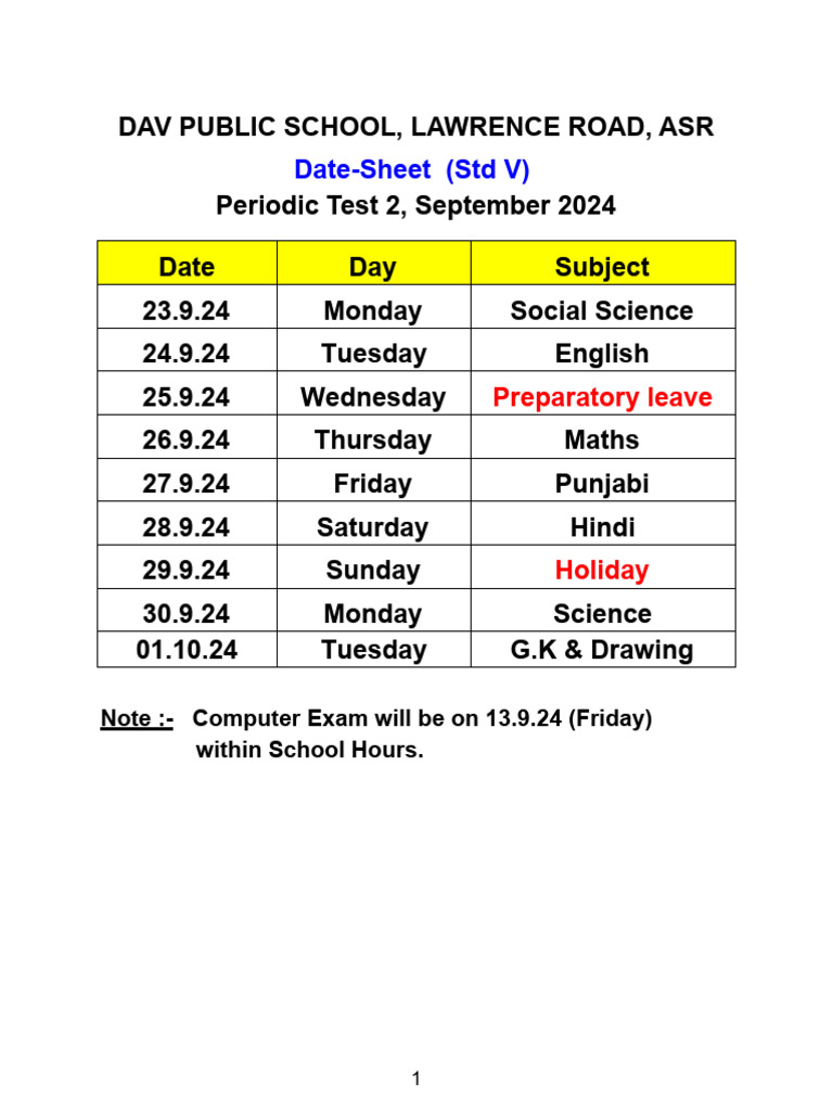 STD V Periodic - 2 Datesheet & Syllabus | PDF