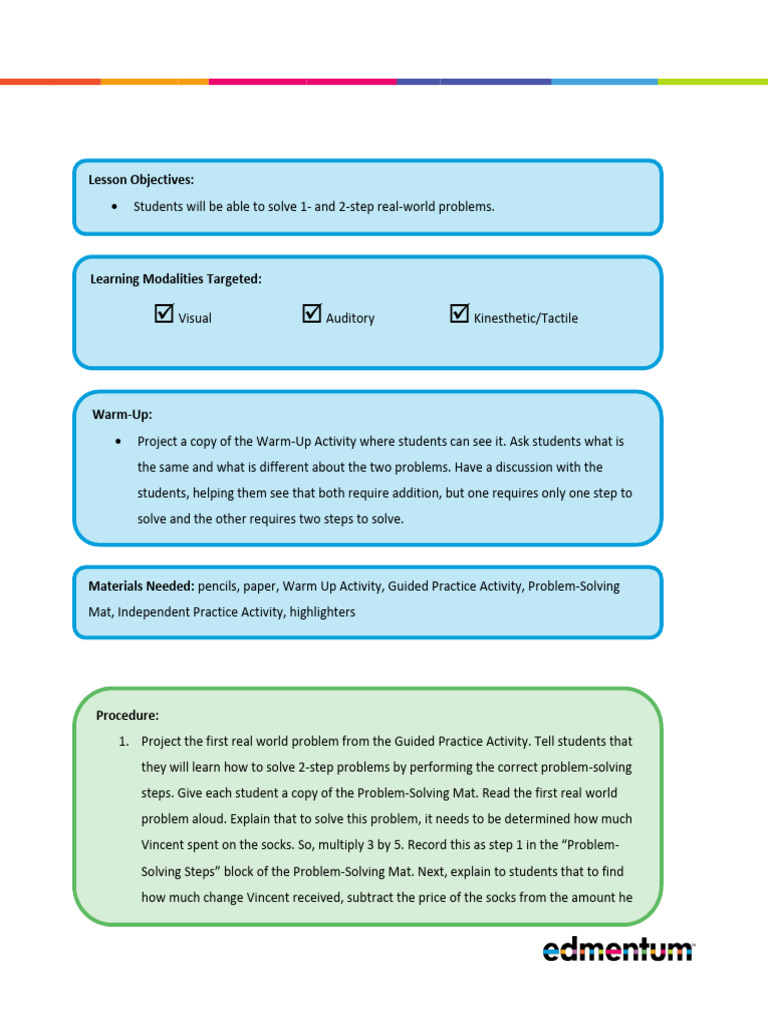 Math 3 Two-StepRealWordProblems LessonIdea FINAL | PDF | Learning ...