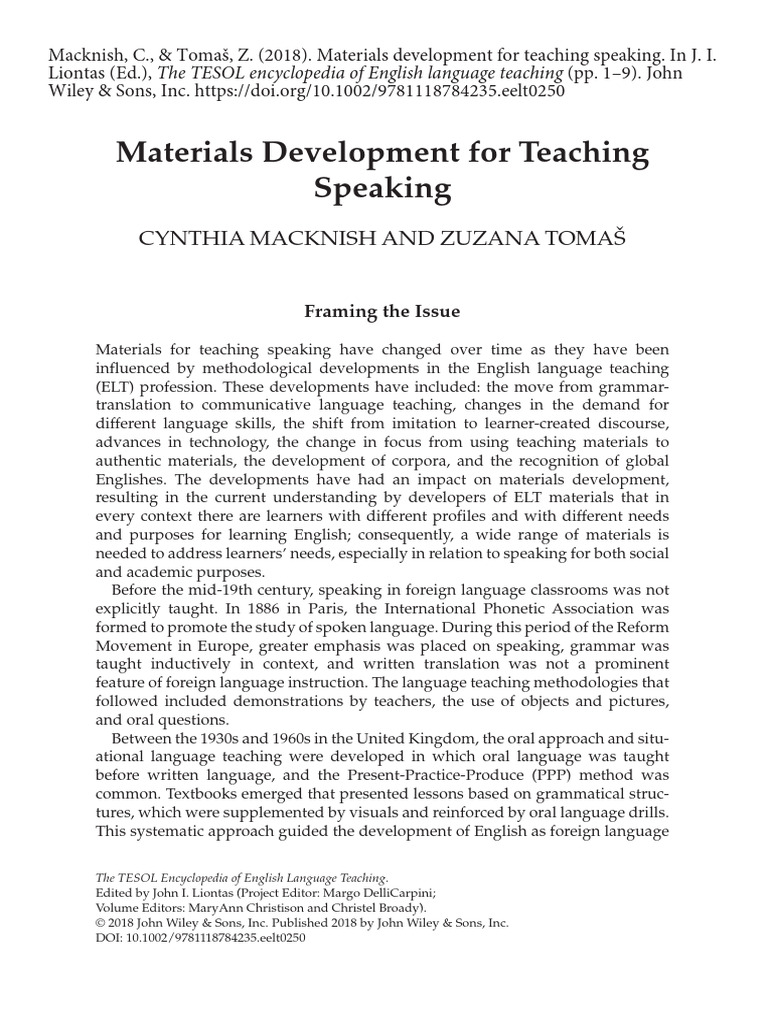 Macknish, Tomas - 2018 - MD For Teaching Speaking | PDF | Educational ...