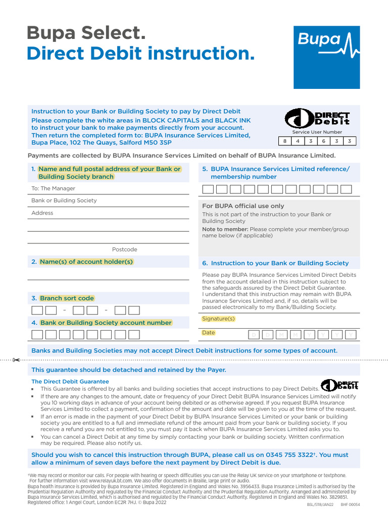 Bupa Direct Debit Instruction Guide | PDF | Financial Services | Banking