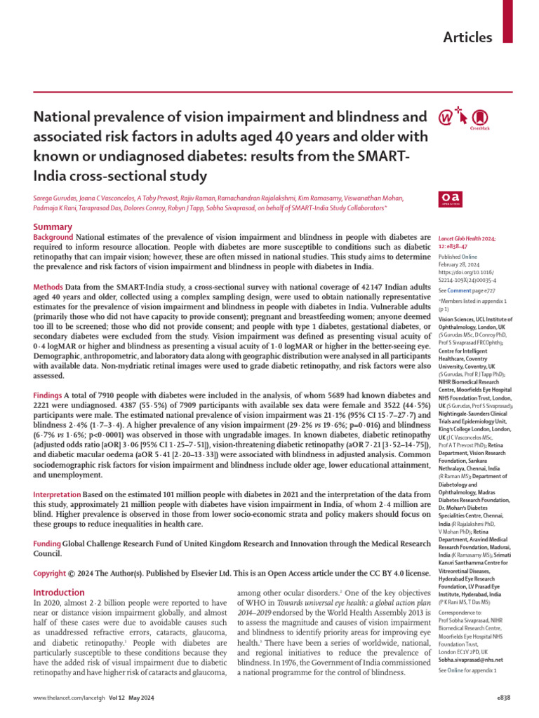 National Prevalence of Vision Impairment and Blindness | PDF | Visual ...