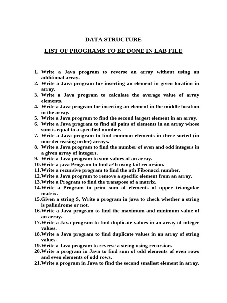 Java Lab Programs for Data Structures | PDF | Algorithms And Data ...