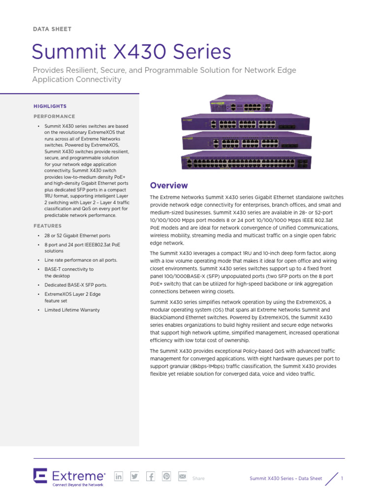 Summit X430 Series Switch Overview | PDF | Computer Network | Quality ...