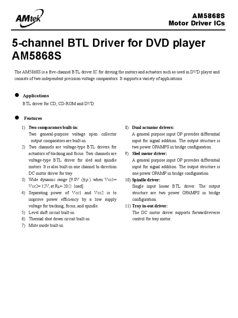AM5868S BTL Motor Driver Overview | PDF | Operational Amplifier ...