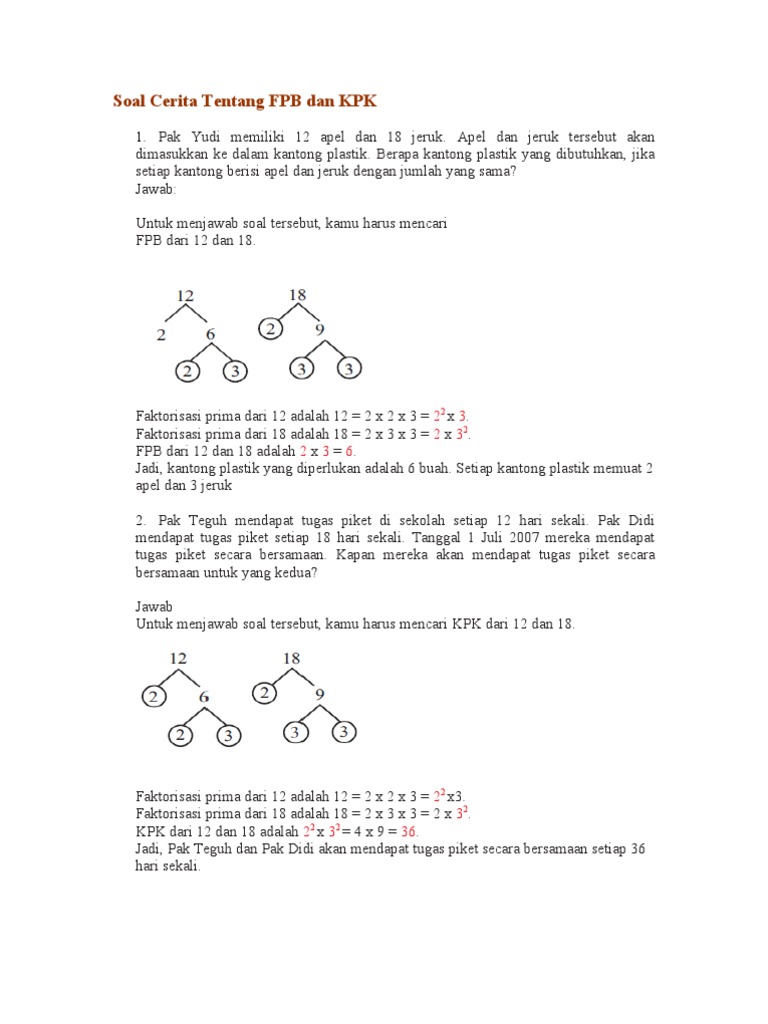 Soal Cerita Fpb Dan Kpk