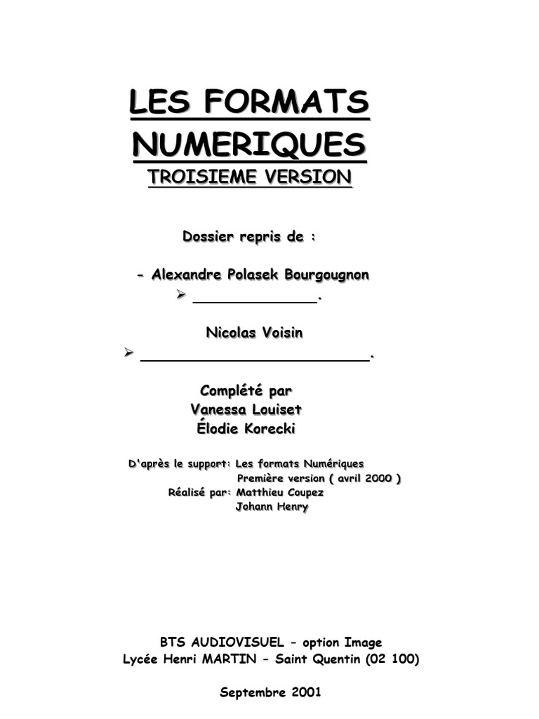 Formats numériques en vidéo et audio | PDF | Compression de données | Vidéo