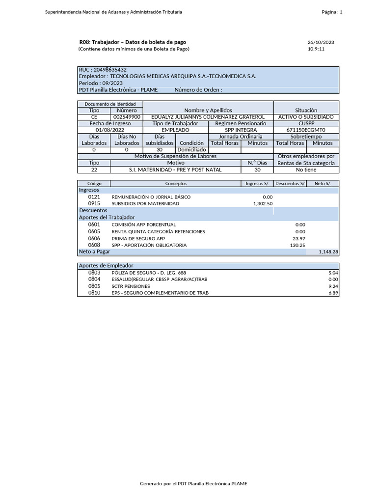 R08: Trabajador - Datos de Boleta de Pago | PDF | Servicios financieros