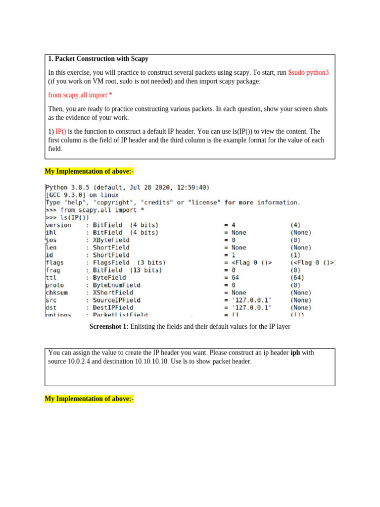 Scapy Packet Construction and Sniffing Guide | PDF | Internet Protocols ...
