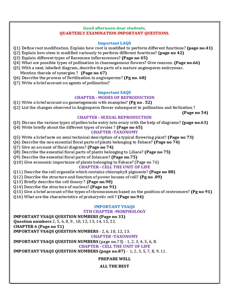 Botany Exam Prep Guide | PDF | Flowers | Cell (Biology)