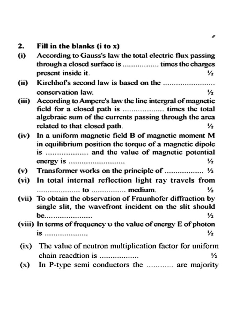 Physics - Fill in The Blanks 1 | PDF