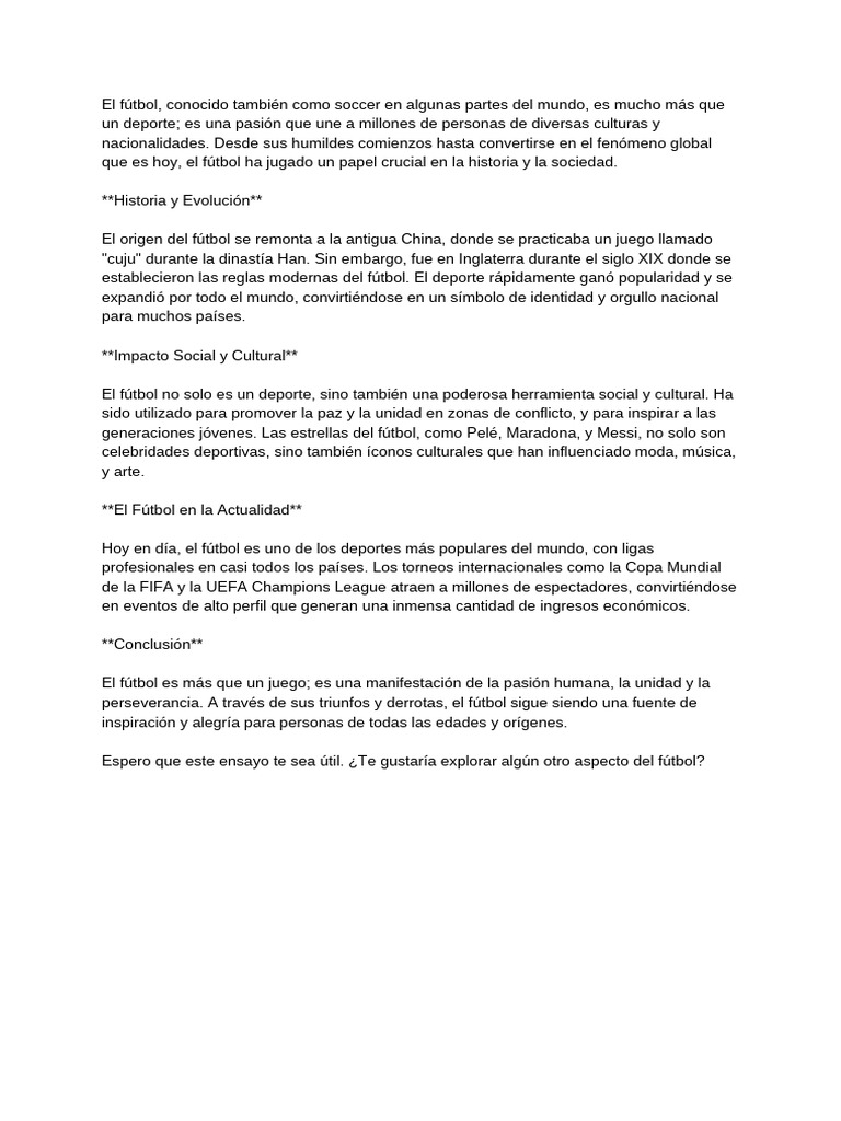 El Fútbol, Conocido También Como Soccer en Algunas Partes Del Mundo, Es ...