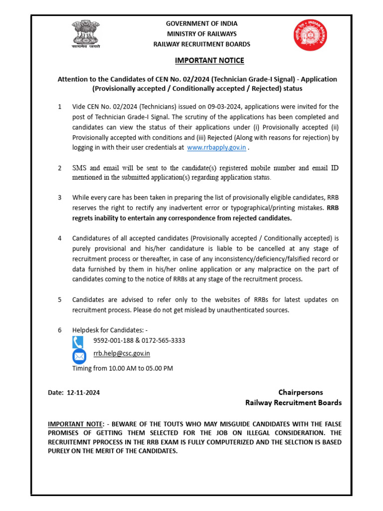 Notice in English CEN 02 2024 Tech. Gr. I - Accept Reject Status 