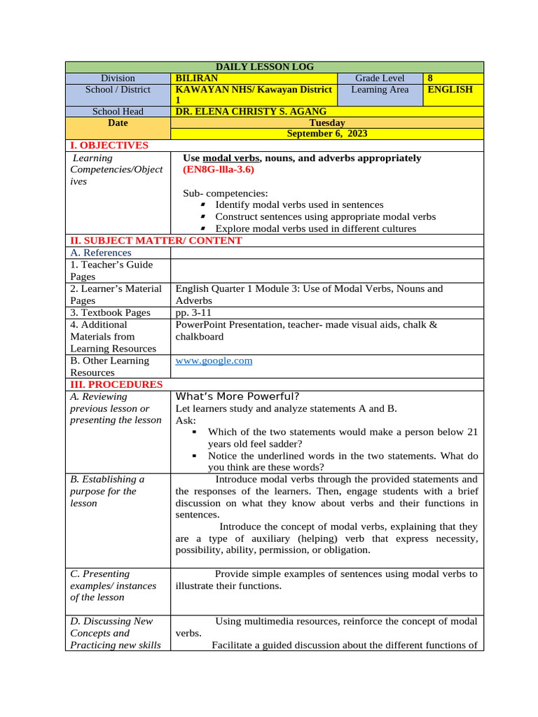 Final Lesson Plan | PDF | Verb | English Language
