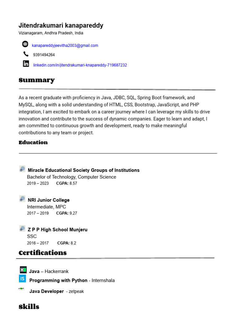 Java Developer Resume - Jitendrakumari | PDF | Databases | My Sql