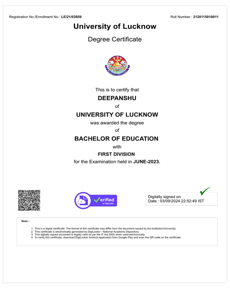 Degree Certificate | PDF