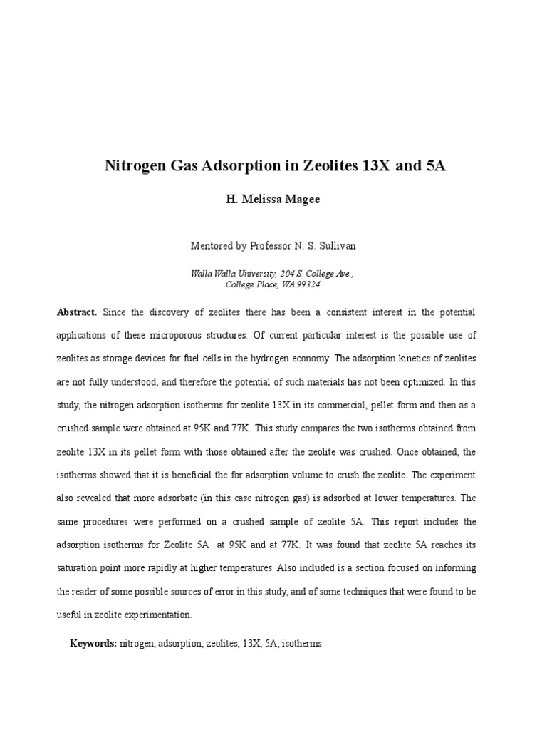 Zeolite Gas Purification PDF Zeolite Adsorption