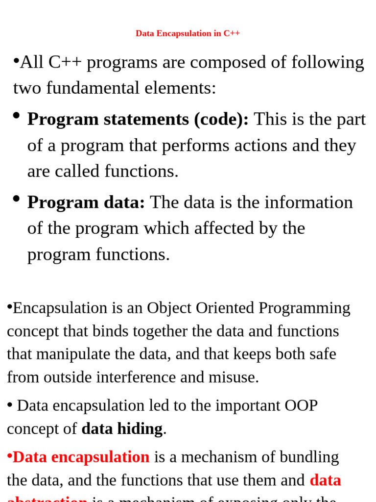 Program Statements (Code) :: Data Encapsulation in C++ | PDF | Class ...