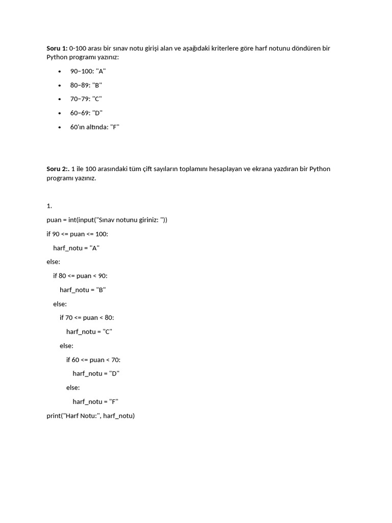 Phyton Örnek Sorular | PDF