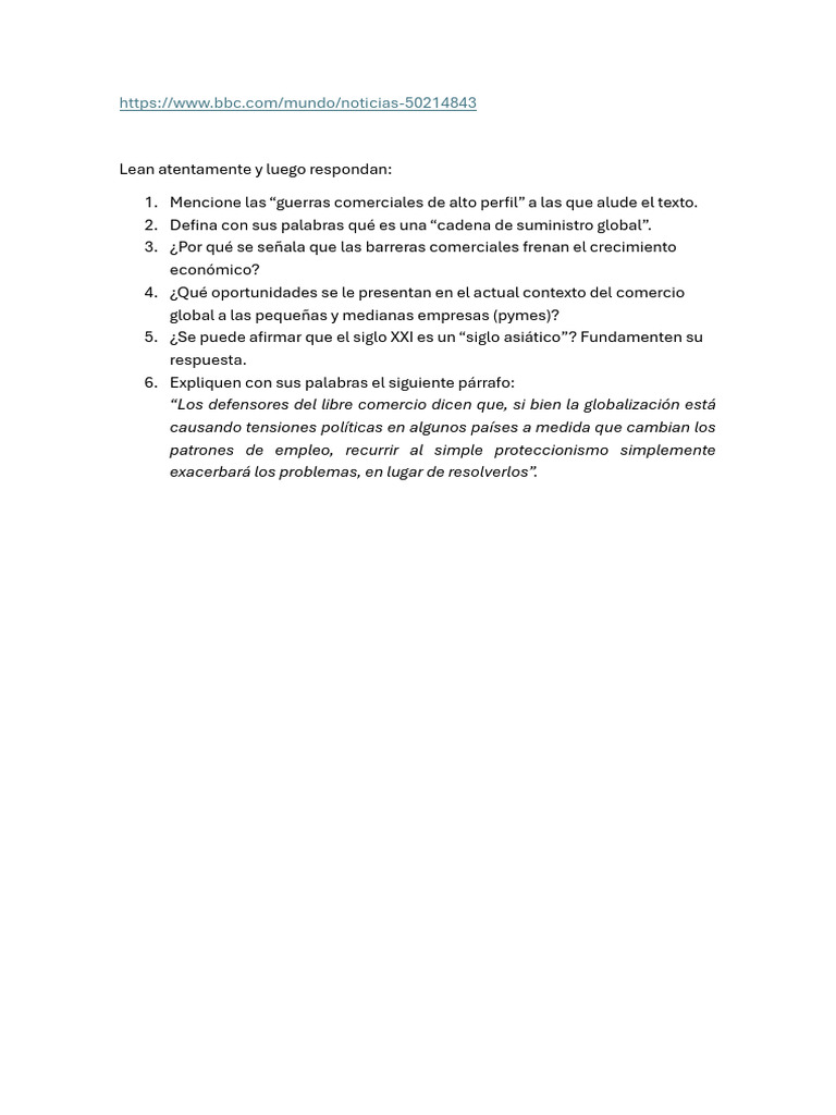 Actividad El Comercio Global | PDF