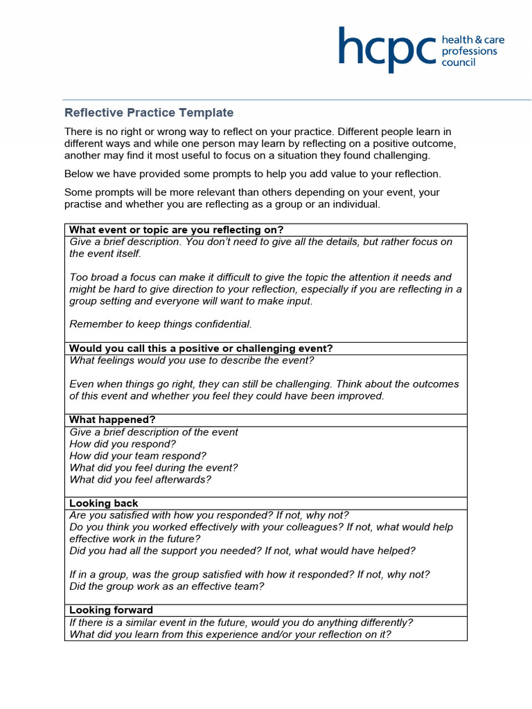 Reflective Practice Template | PDF | Reflective Practice | Experience