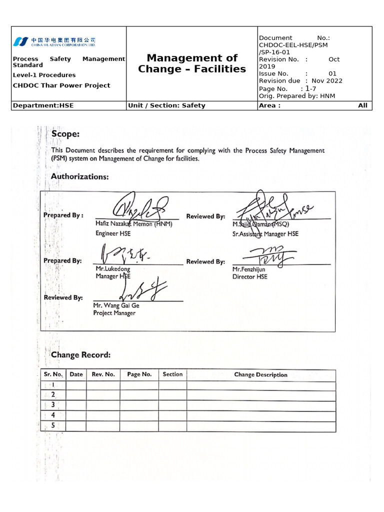 Process Safety Management Procedures | PDF | Safety