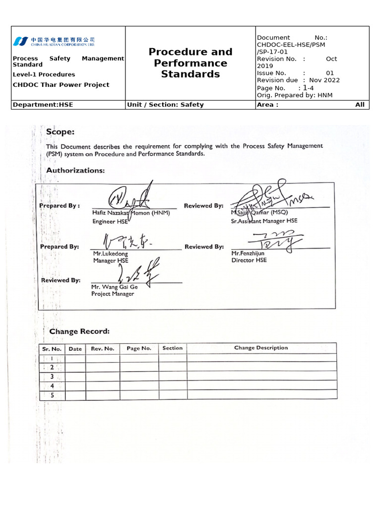 PSM 15 Standards for Thar Power Project | PDF | Personal Protective ...