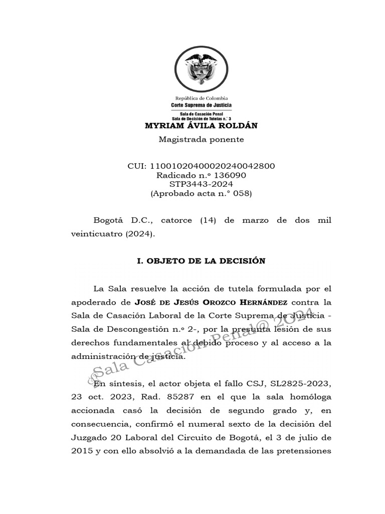 Tutela de Orozco contra FENOCO S.A. | PDF | Judicaturas | Sentencia (ley)