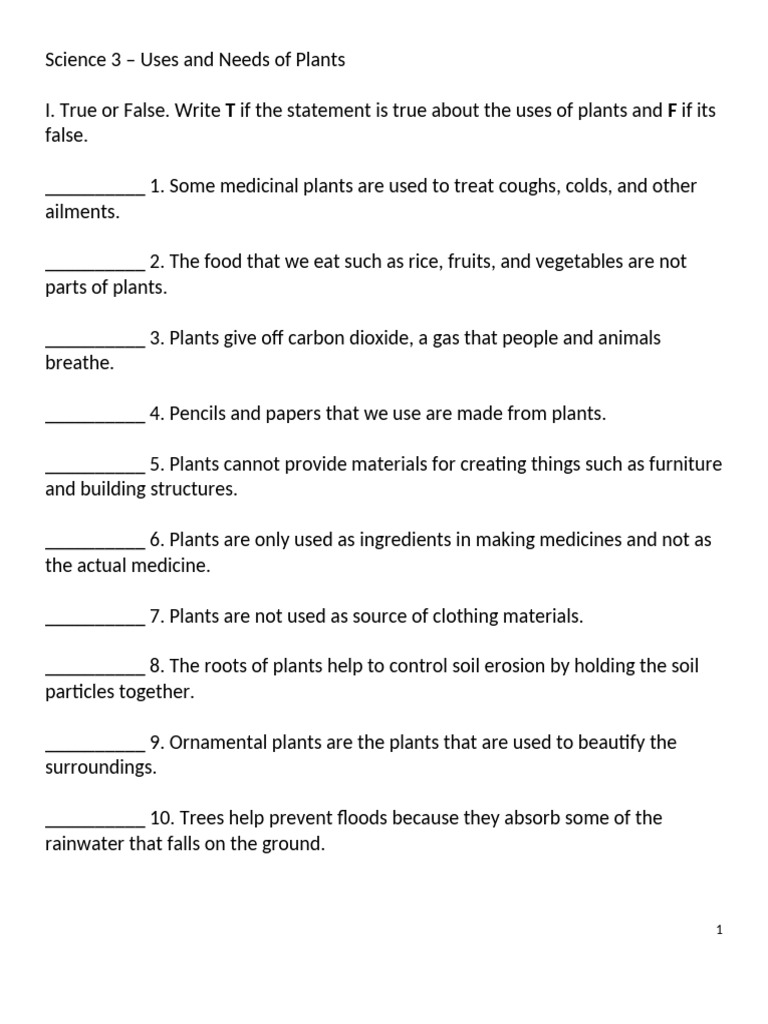 Uses and Needs of Plants Explained | PDF | Plants | Soil