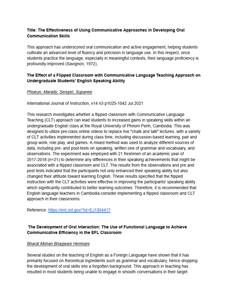 Communicative Approaches in Oral Skills | PDF | Curriculum | English As ...