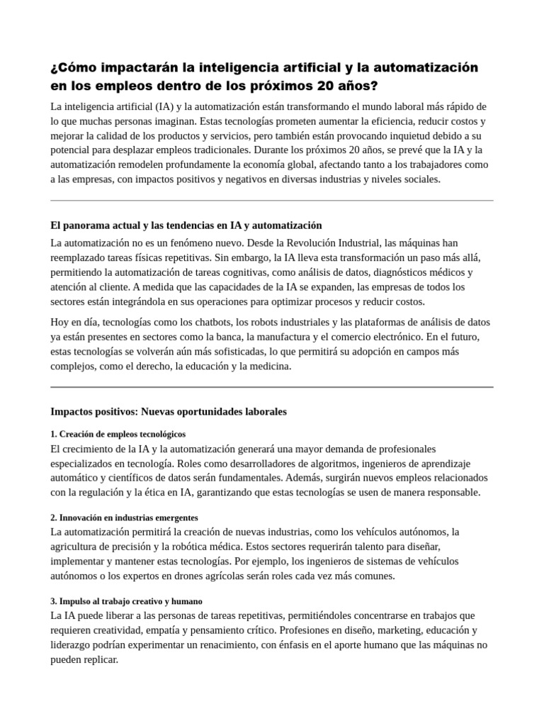 Impacto de IA y automatización en empleos | PDF | Inteligencia ...