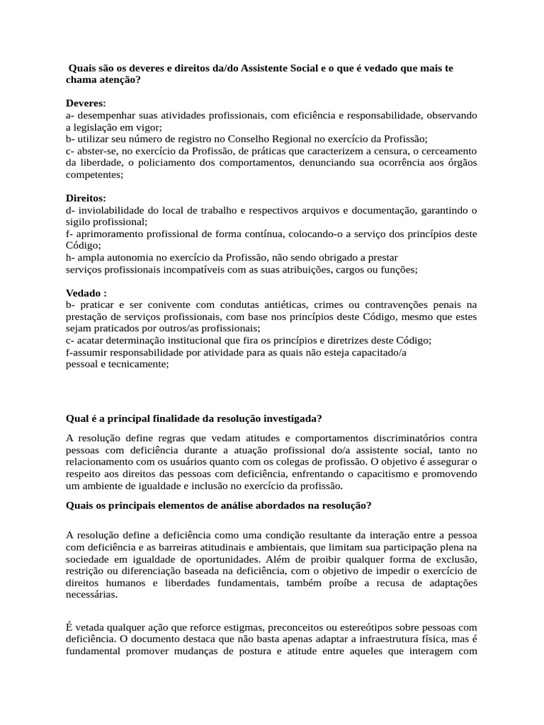 Deveres e Direitos do Assistente Social | PDF | Trabalho social ...