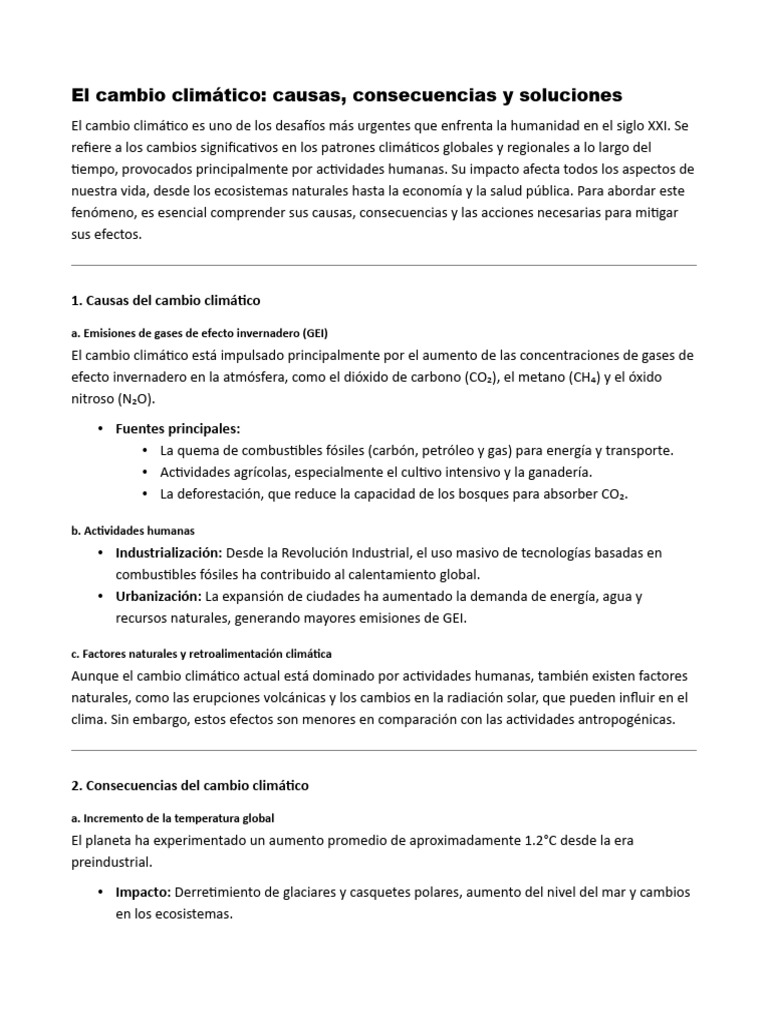 Causas y soluciones del cambio climático | PDF | Gases de efecto ...