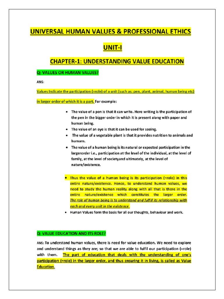 Unit1 Uhv Short Notes | PDF