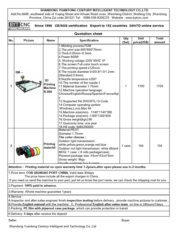 Quotation For 3D Bender | PDF | Computers