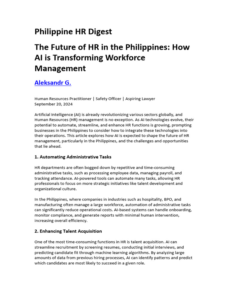 The Future of HR in The Philippines How AI Is Transforming Workforce ...