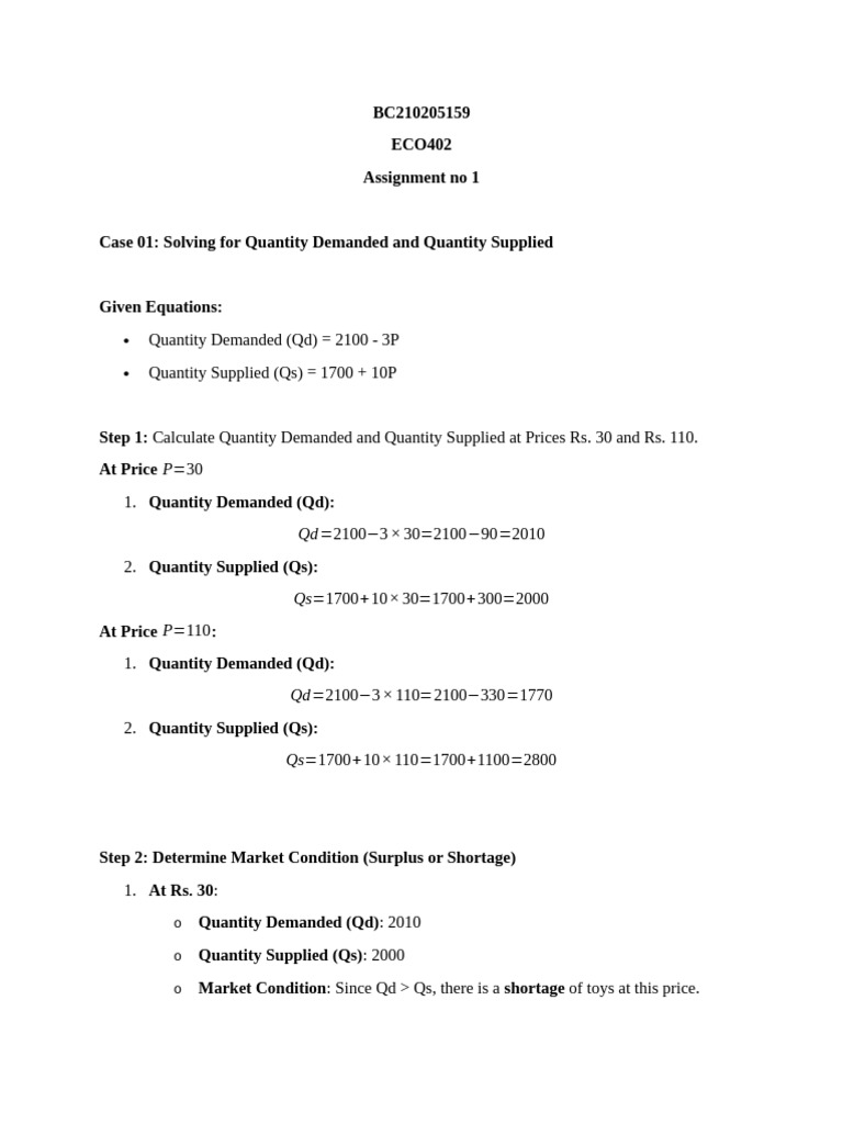 Quantity Demanded and Supplied Analysis | PDF | Demand | Elasticity ...
