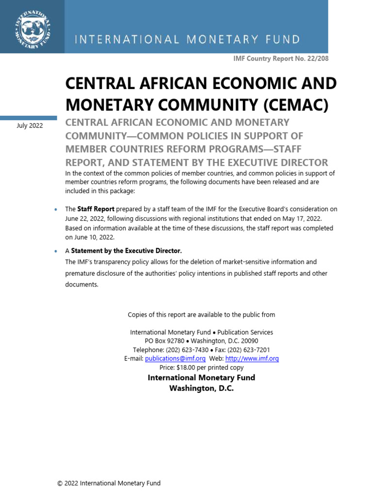 CEMAC Common Policies Staff Report 2022 | PDF | Inflation | Fiscal Policy