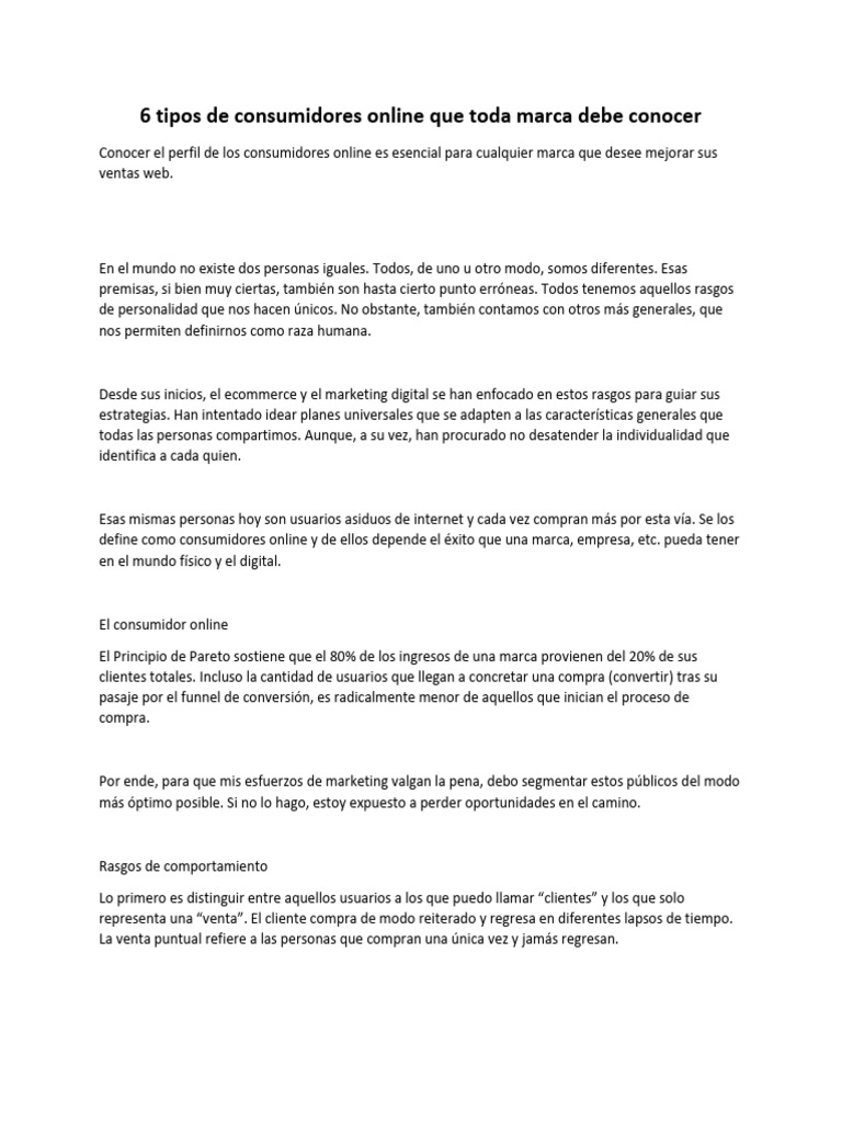 6 Tipos de Consumidores Online Que Toda Marca Debe Conocer | PDF ...