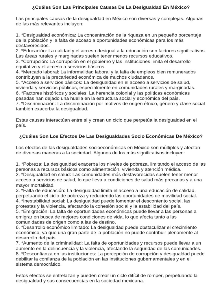 Causas de la Desigualdad en México | PDF | Desigualdad social ...