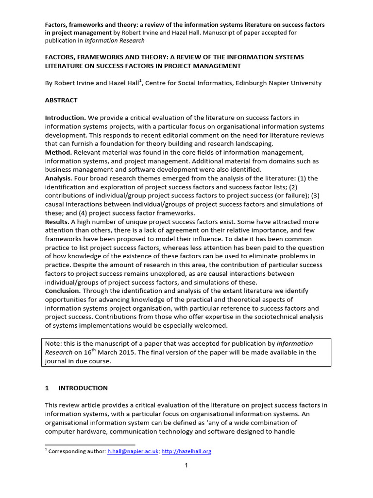 Success Factors in Project Management | PDF | Information | Enterprise ...