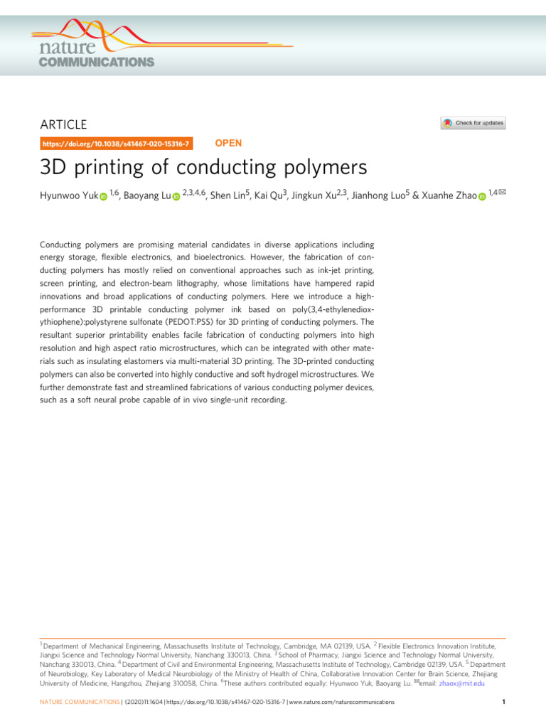 3D Printing of Conducting Polymers | PDF | 3 D Printing | Polymers