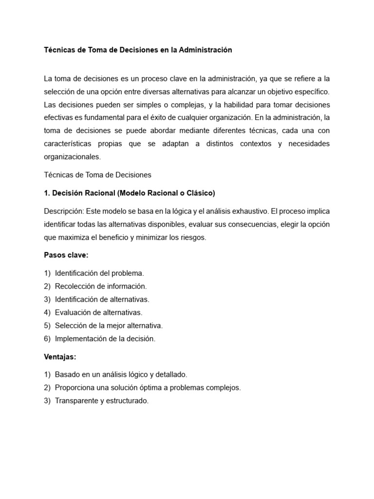 Técnicas de Toma de Decisiones en La Administración | PDF | Toma de ...