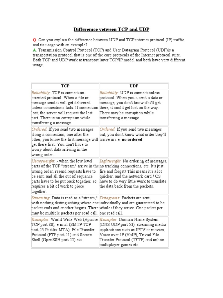 TCP vs UDP: Key Differences Explained | PDF